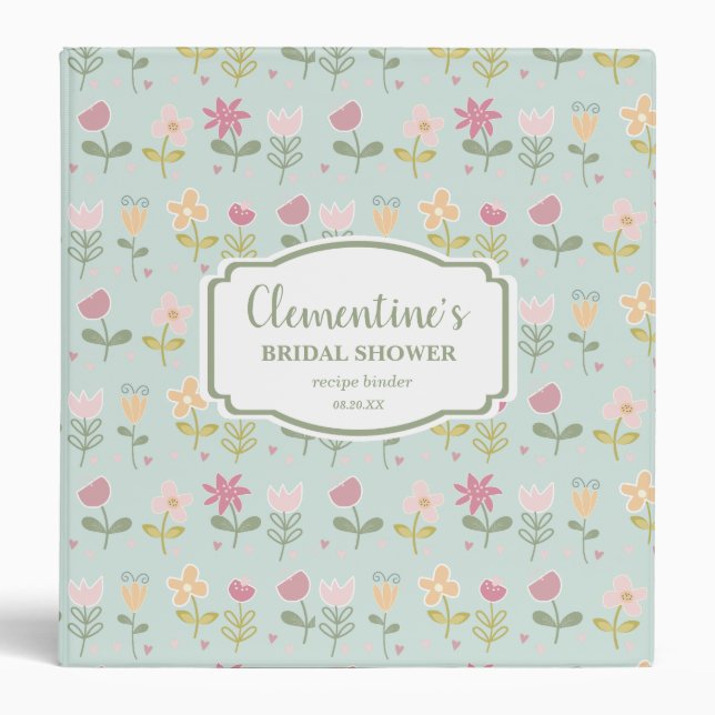 Cute Spring Flowers Bridal Shower Recipe Binder (Front)