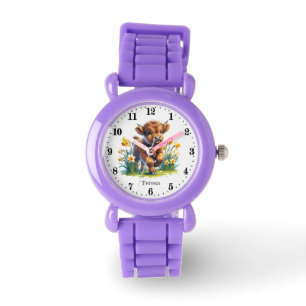 Cute Spring girls Highland cow add name Watch