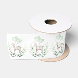 Cute Spring Lamb Greenery Eucalyptus Baby Birthday Satin Ribbon