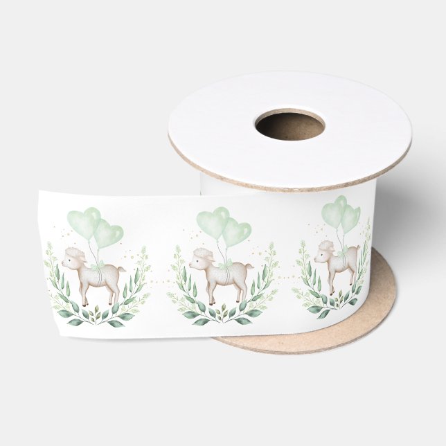 Cute Spring Lamb Greenery Eucalyptus Baby Birthday Satin Ribbon (Spool)