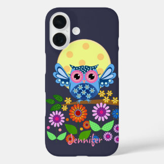 Cute spring Owl & custom Name iPhone 16 Case