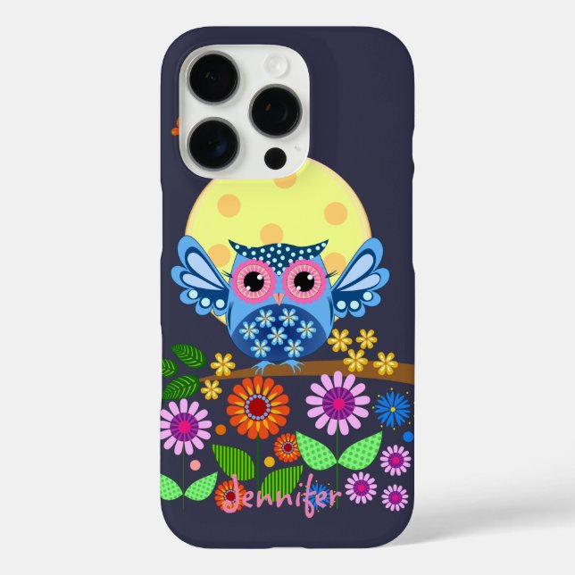 Cute spring Owl & custom Name Case-Mate iPhone Case (Back)