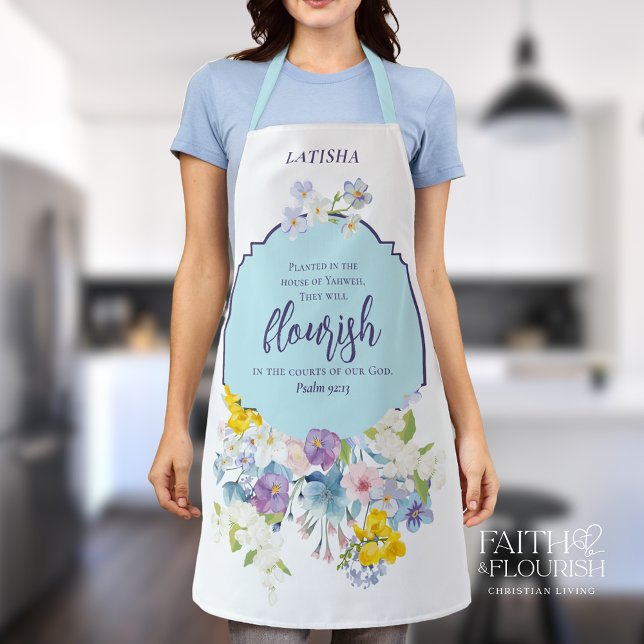Cute Spring Pastel Floral Scripture Personalized Apron (Creator Uploaded)