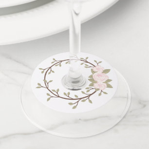 Cute Spring Pink Floral Wreath Party Wine Glass Tag