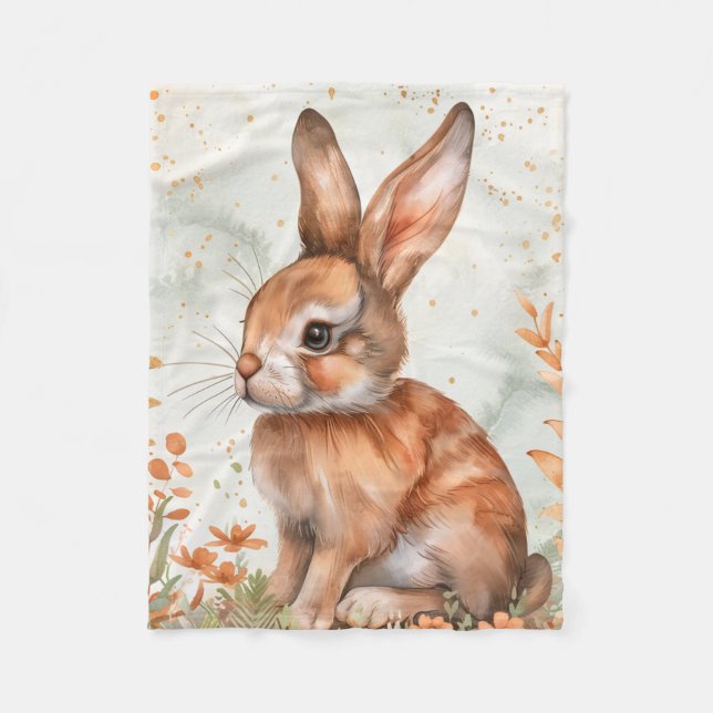 Cute Spring Rabbit Fleece Blanket (Front)