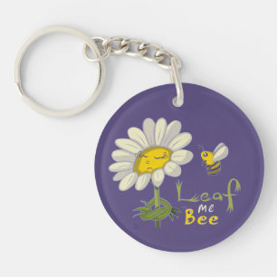 Cute Spring Scene with Daisy Flower and Bee Keychain