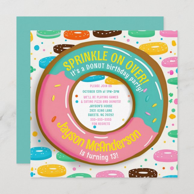 Cute Sprinkle Doughnut Birthday Party Invitation (Front/Back)