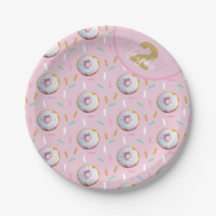 Cute Sprinkle Doughnut Watercolor Pattern Paper Plate