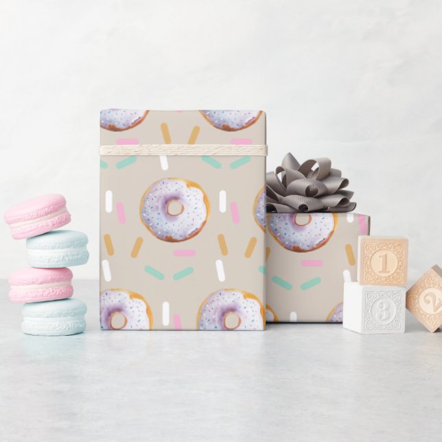 Cute Sprinkle Doughnut Watercolor Pattern Wrapping Paper (Baby Shower)