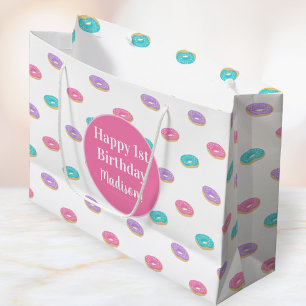 Cute Sprinkle Doughnuts Pattern Personalized Birth Large Gift Bag