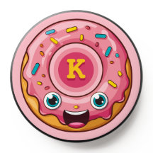 Cute Sprinkle Pink Glaze Doughnut with Monogram