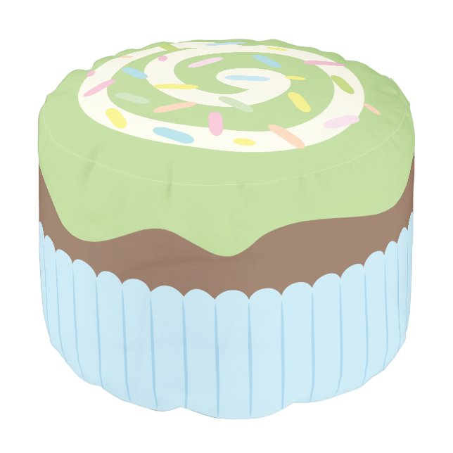 Cute Sprinkled Green Cupcake Pouf (Angled Front)