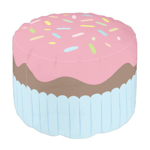 Cute Sprinkled Pastel Pink Cupcake Pouf