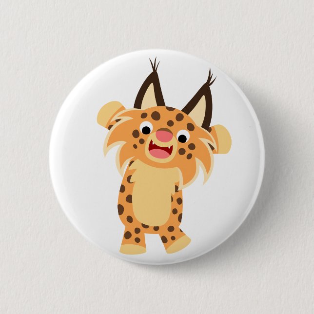 Cute Spunky Cartoon Bobcat Button Badge (Front)