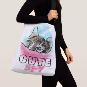 "CUTE SPY"   Funny Cute Kitten Pink Blue Crossbody Bag