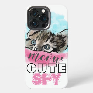 "CUTE SPY" Funny Cute Kitten Pink Blue iPhone 13 Pro Case