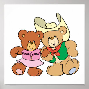 cute square dancing teddy bears design poster