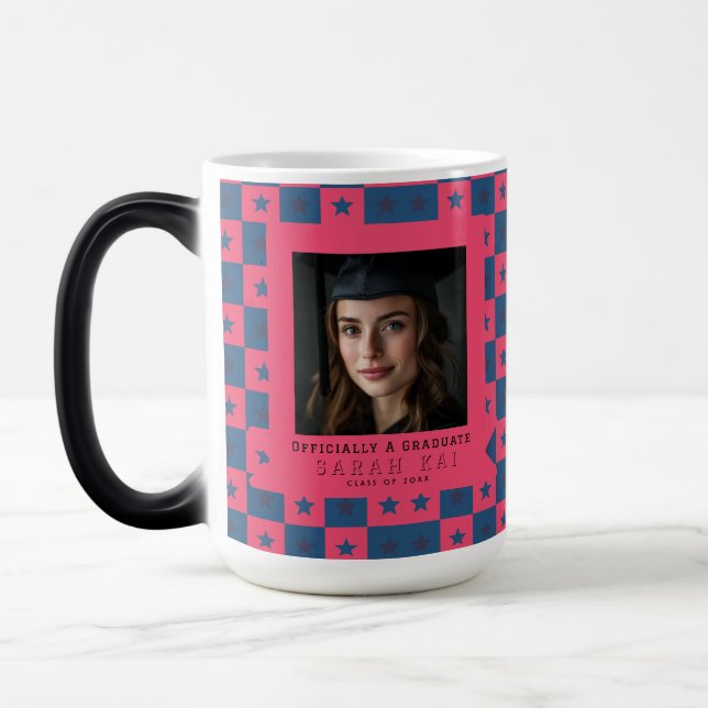 Cute Square Pattern College Graduation Magic Mug (Left)