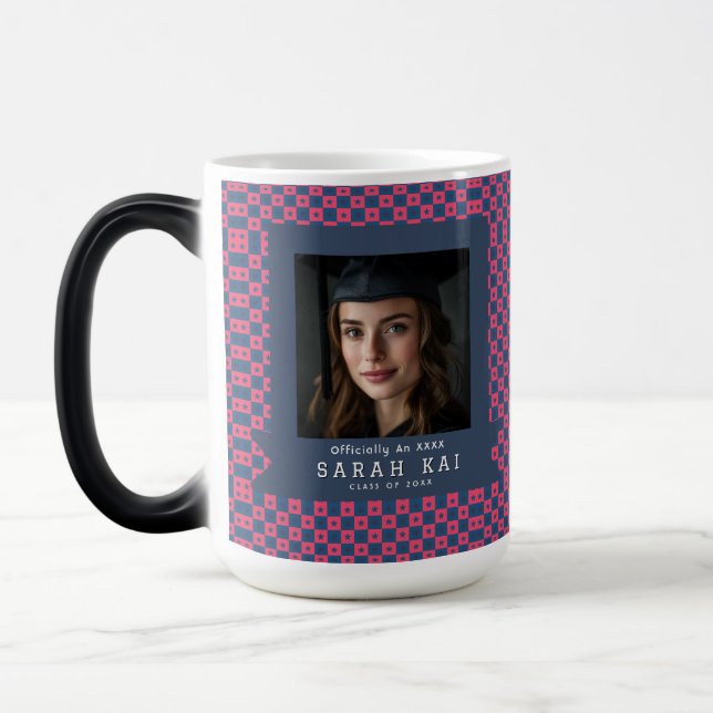 Cute Square Pattern College Graduation Magic Mug (Left)