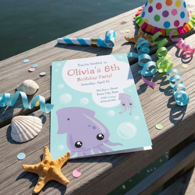 Cute Squid Birthday Invitation (Creator Uploaded)