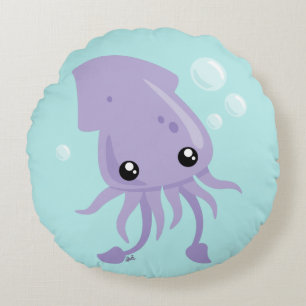 Cute Squid Round Pillow