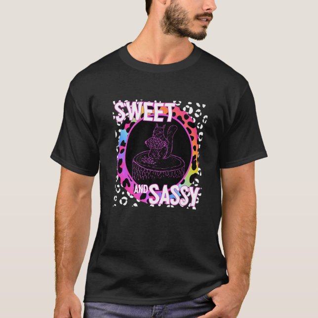 Cute Squirrel 90s Nostalgia Rainbow Leopard Print  T-Shirt (Front)