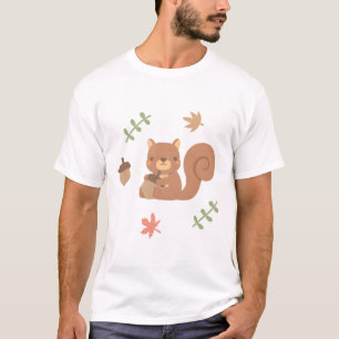 Cute Squirrel Acorn Autumn Leaves Pattern T-Shirt