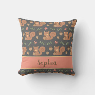 Cute Squirrel Acorn Autumn Pattern Kids Room Decor Throw Pillow