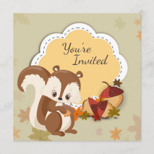 Cute Squirrel and Acorns Autumn Birthday Invite