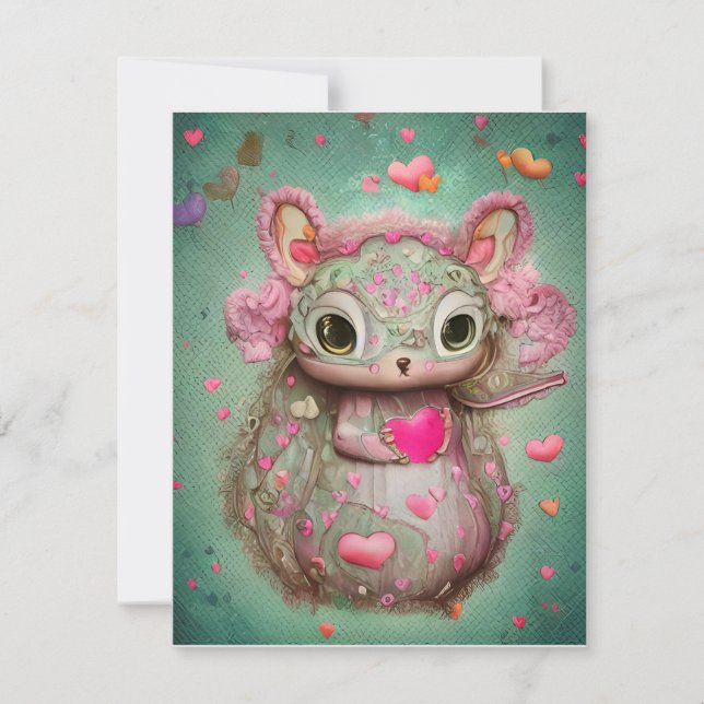Cute Squirrel and Hearts Holiday Card (Front)