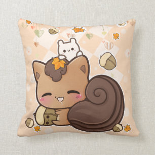Cute squirrel and kawaii chestnut throw pillow
