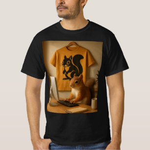 Cute Squirrel and Laptop Graphic T-Shirt