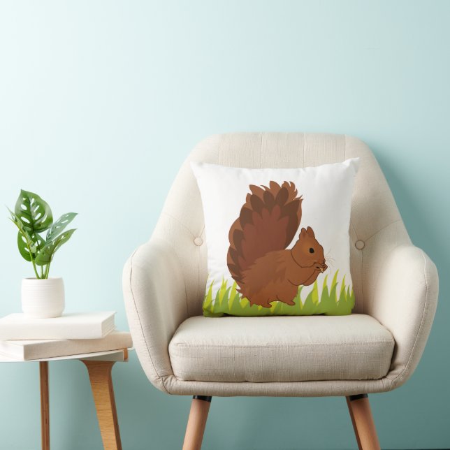 Cute Squirrel Animal Rodent Throw Pillow (Chair)