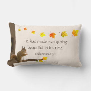 Cute Squirrel, Autumn Leaves & Bible Quote Lumbar Pillow