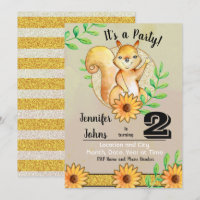 Cute Squirrel Birthday Party Invitation
