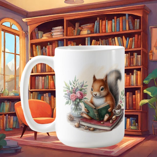 Cute squirrel book lovers add monogram coffee mug (Creator Uploaded)