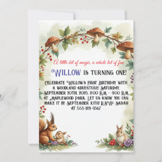 Cute Squirrel & Bunny Premier Invitation de fête d