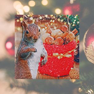 Cute Squirrel Christmas Nuts Holiday 2 Inch Square Button