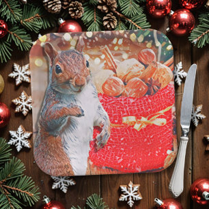 Cute Squirrel Christmas Nuts Paper Plate