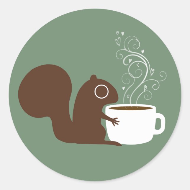 Cute Squirrel Coffee Lover Wildlife Woodland Classic Round Sticker (Front)