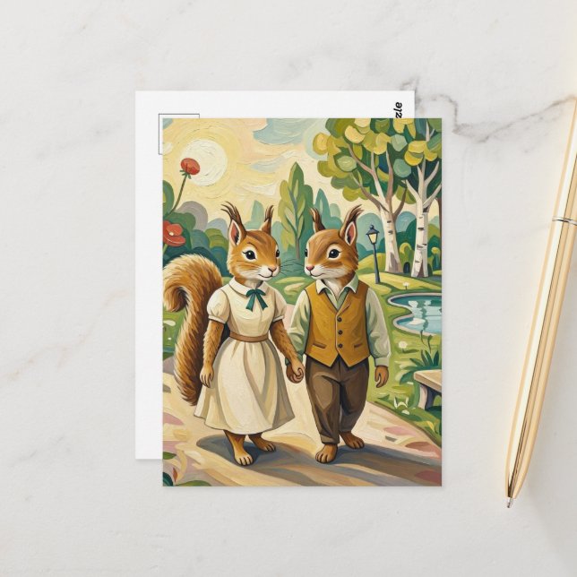 Cute Squirrel Couple in the Park Postcard (Front/Back In Situ)