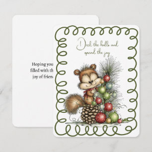 Cute Squirrel Decorating a Christmas Tree Holiday Card