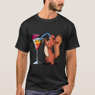 Cute Squirrel Drinking Cocktail Funny Party T-Shirt