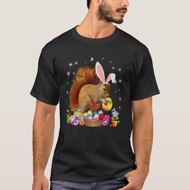 Cute Squirrel Easter Day Bunny Eggs Easter Costume T-Shirt (Front)