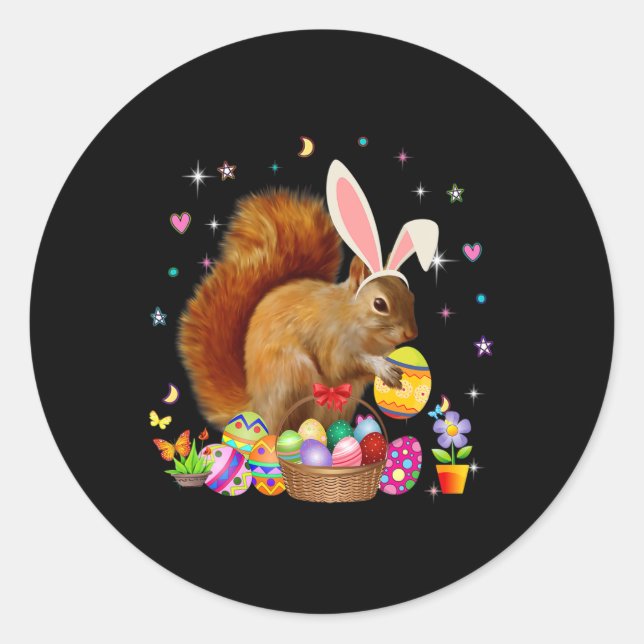 Cute Squirrel Easter Day Bunny Eggs Easter Day Cos Classic Round Sticker (Front)