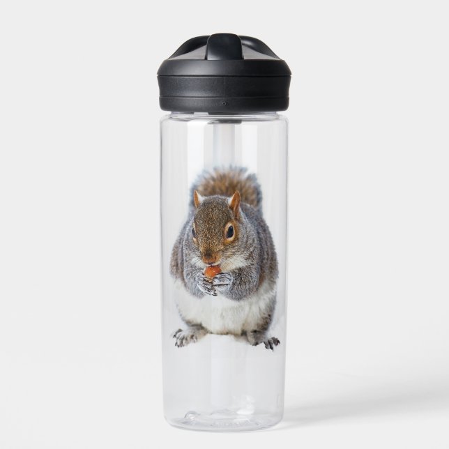 Cute Squirrel Eating a Nut in the Snow Water Bottle (Front)