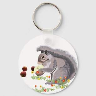 Cute Squirrel Eating An Apple Keychain