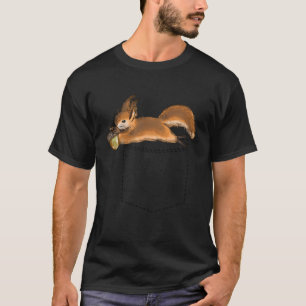 Cute Squirrel Eats Acorn on a Pocket Funny Rodent  T-Shirt