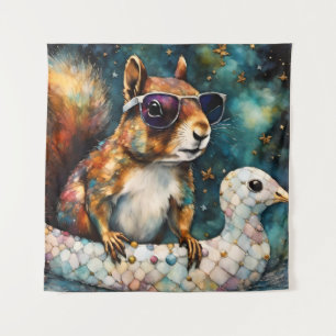 Cute Squirrel Enjoys a Float Trip Tapestry