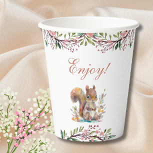 Cute Squirrel Forest Woodland Baby Shower Paper Cups